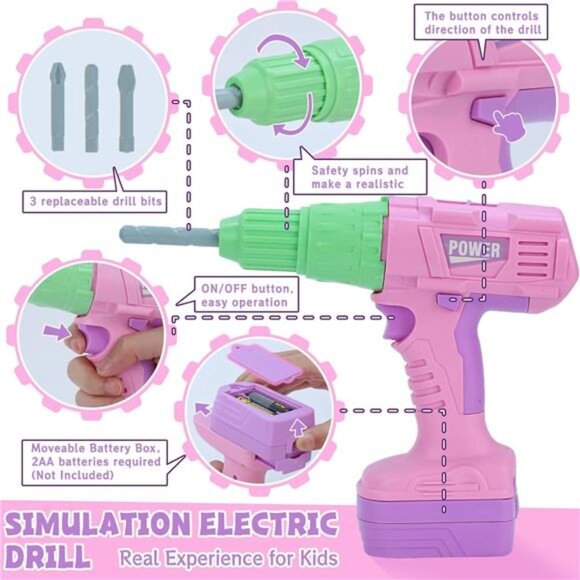 Kids Tool Set, 31 PCS Kids Tool Box Pretend Play Construction Toy with Electric - Picture 3 of 7